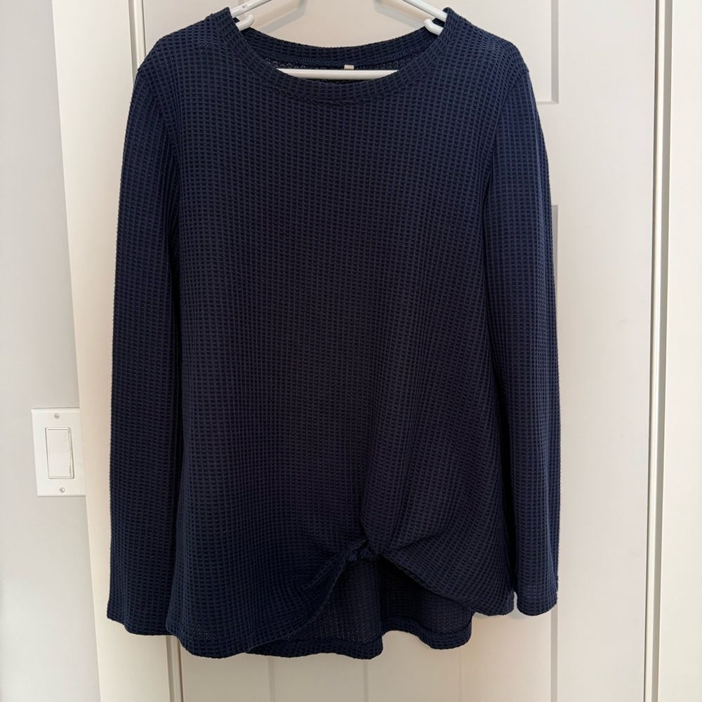 Navy Blue Women's Waffle Knit Top